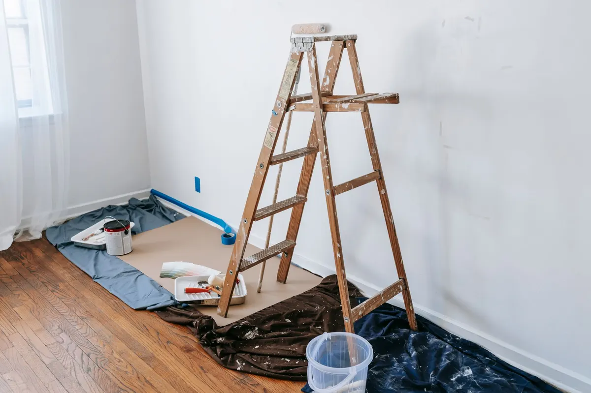 styled wooden step ladder plant stand living room