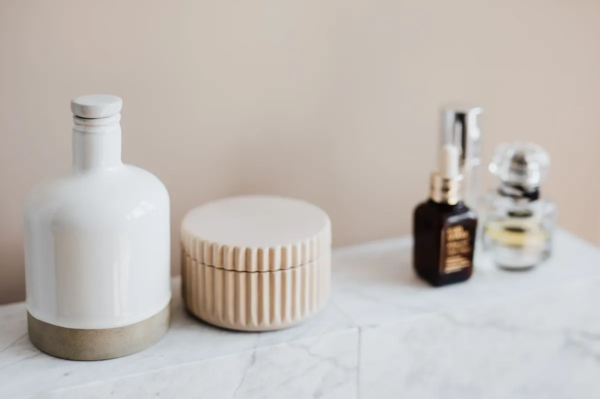 vintage cottage bathroom vanity shelf styled jars