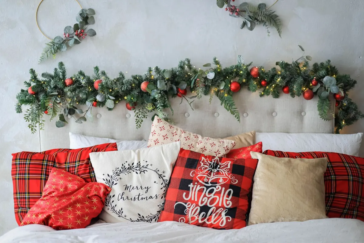 plaid pillows cottage bedroom autumn